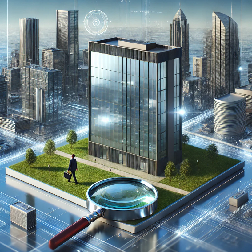 Image 1: une entreprise focalisée uniquement sur une petite zone, tout en ignorant le vaste paysage futuriste autour