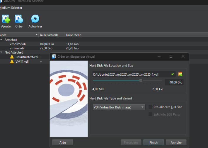 Ajout d'un disque virtuel d�di� dans VirtualBox