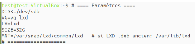 D�finition des variables shell pour LXD
